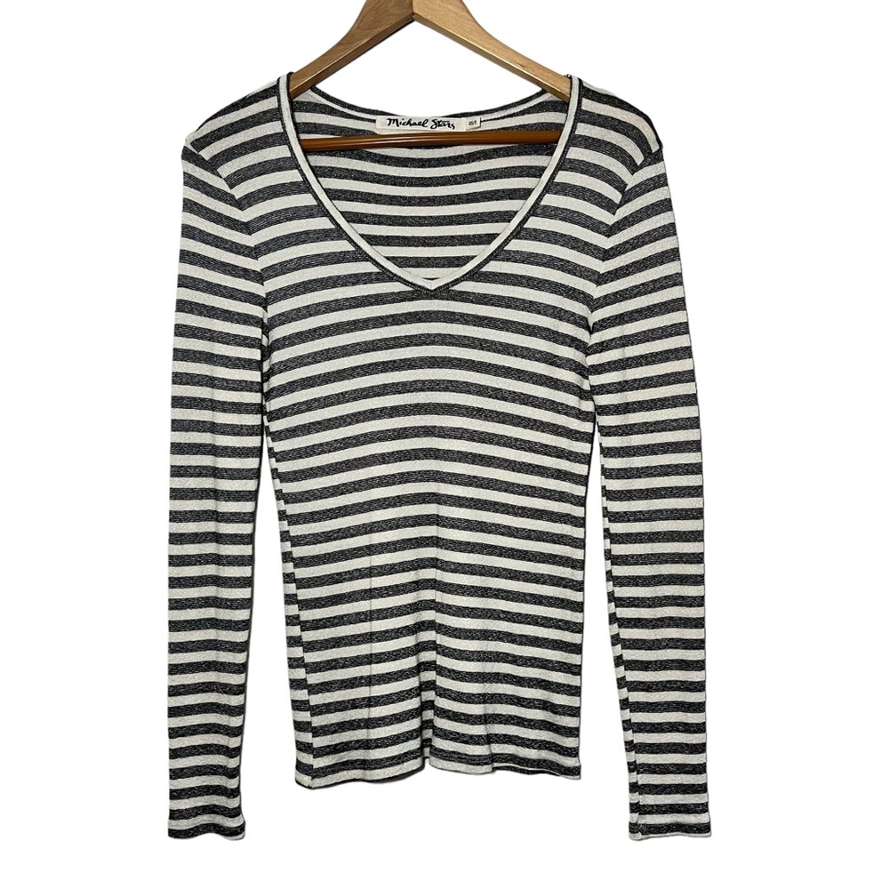 Michael Stars for Anthropologie Shine Striped Long Sleeve V-neck Tee Shirt XS/S